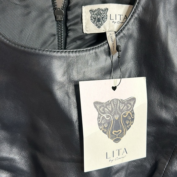 NWT Lita By Ciara Womens Black Lamb Leather Sleeveless Crop Top SIZE LARGE - Picture 6 of 7